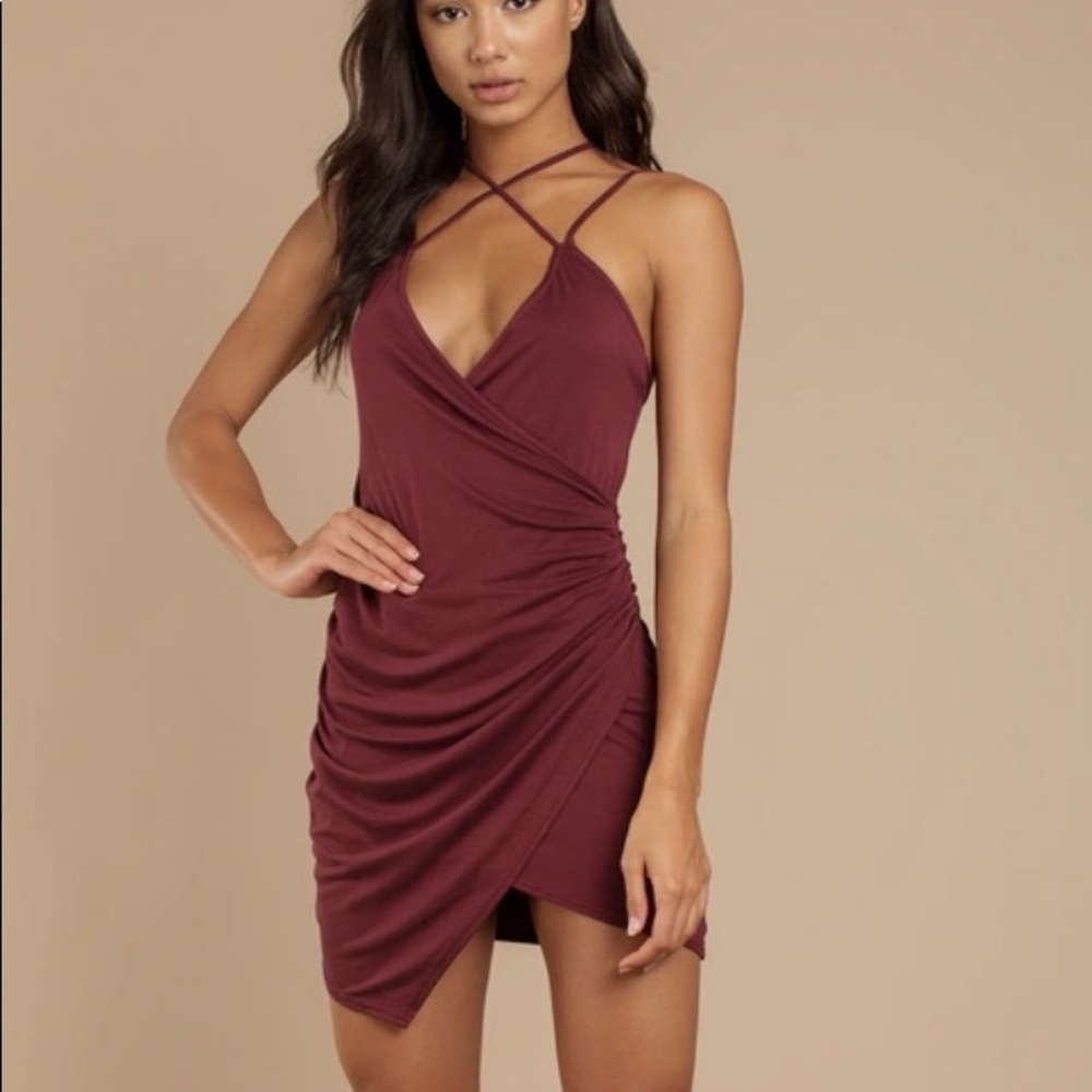 Tobi - Talking Body Wine Wrap Bodycon Dress
